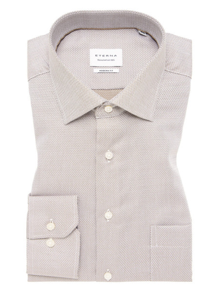 Camisa Eterna MODERN FIT ESTRUCTURA beige con cuello Kent de corte moderno