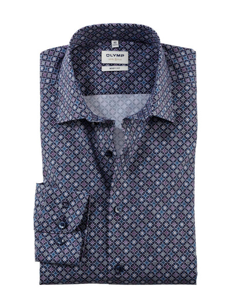 Camisa Olymp LEVEL 5 PRINT azul oscuro con cuello New York Kent de corte estrecho