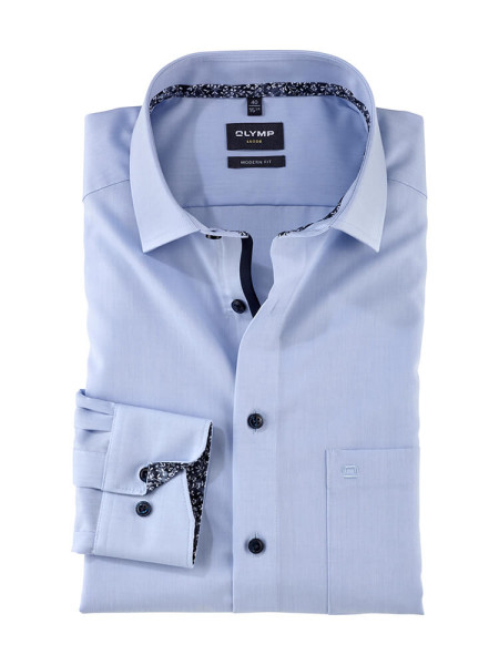 Olymp shirt LUXOR UNI POPELINE light blue with Global Kent collar in modern cut