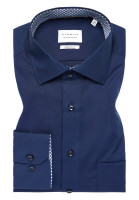 Camisa Eterna MODERN FIT UNI POPELINE azul oscuro con cuello Kent de corte moderno