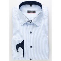 Chemise Eterna MODERN FIT TWILL BANDES bleu clair avec col Kent moderne en coupe moderne