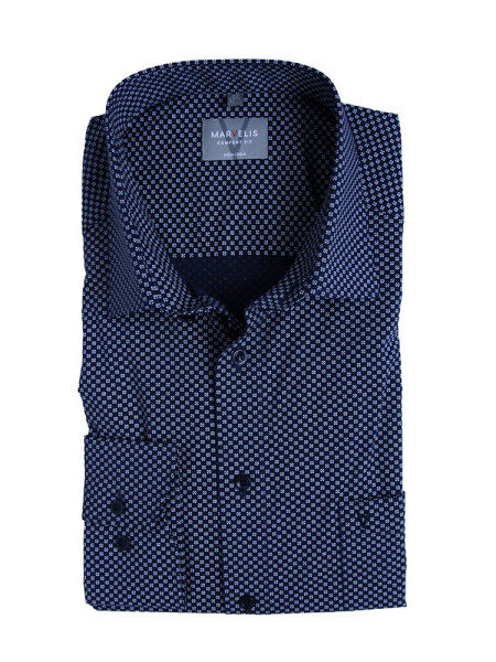 Camisa Marvelis COMFORT FIT UNI POPELINE azul oscuro con cuello Nuevo Kent de corte clásico