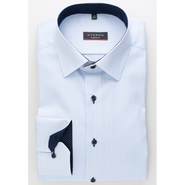 Eterna shirt MODERN FIT TWILL STRIPES light blue with Modern Kent collar in modern cut