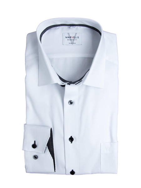 Camisa Marvelis MODERN FIT UNI POPELINE blanco con cuello Nuevo Kent de corte moderno