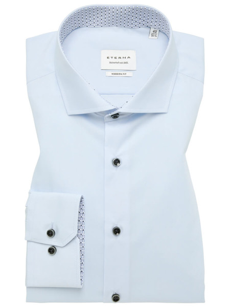 Camicia Eterna MODERN FIT UNI POPELINE azzurro con Spaccato collar in taglio moderno