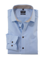 Olymp shirt LUXOR modern fit FAUX UNI light blue with Global Kent collar in modern cut