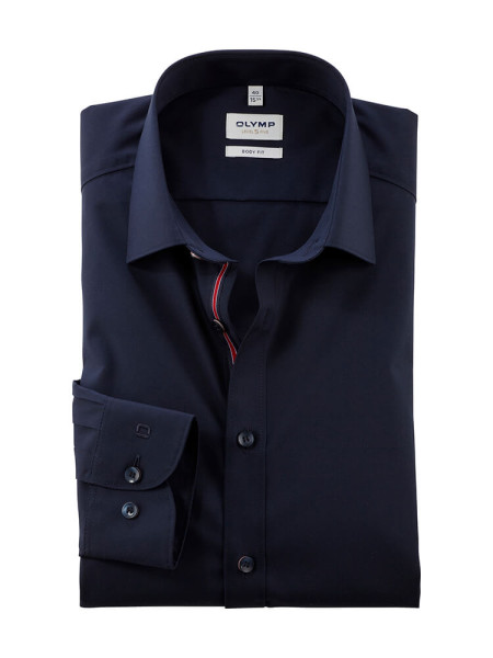 Chemise Olymp LEVEL 5 UNI POPELINE bleu foncé avec col New York Kent en coupe étroite