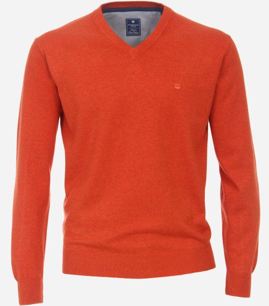 Redmond sweater REGULAR FIT KNITTED orange with V-neck collar in classic cut