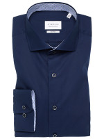 Camicia Eterna SLIM FIT UNI POPELINE blu scuro con Spaccato  collar in taglio stretto