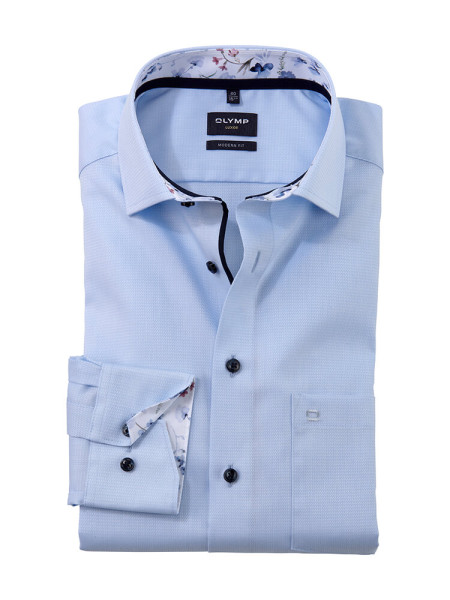 Camicia Olymp LUXOR modern fit FAUX UNI azzurro con Global Kent collar in taglio moderno