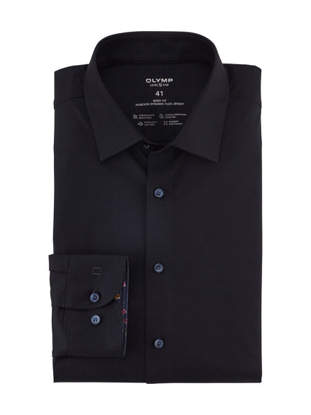 Camisa Olymp LEVEL 5 JERSEY azul oscuro con cuello New York Kent de corte estrecho