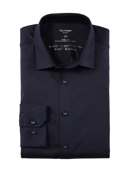 Camisa Olymp NO. SIX JERSEY azul oscuro con cuello Kent urbano de corte súper estrecho