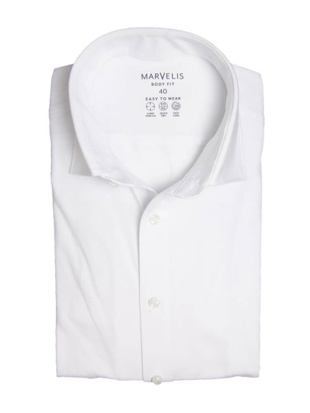 Camisa Marvelis BODY FIT JERSEY blanco con cuello New York Kent de corte estrecho