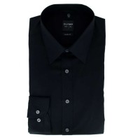 OLYMP Level Five body fit overhemd UNI POPELINE zwart met New York Kentkraag in smalle snit