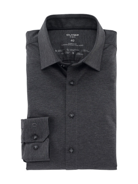 Camicia Olymp NO. SIX JERSEY antracite con Kent urbano collar in taglio super stretta