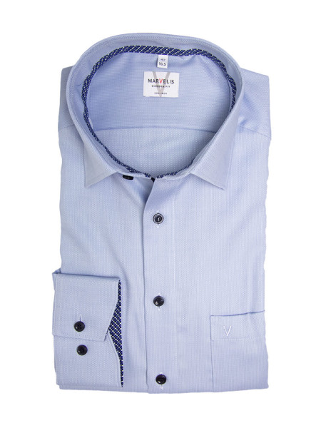 Camisa Marvelis MODERN FIT UNI POPELINE azul claro con cuello Nuevo Kent de corte moderno