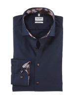 Camisa Olymp LEVEL 5 FAUX UNI azul oscuro con cuello Royal Kent de corte estrecho