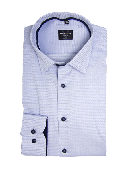 Marvelis shirt BODY FIT STRUCTURE light blue with New York Kent collar in narrow cut