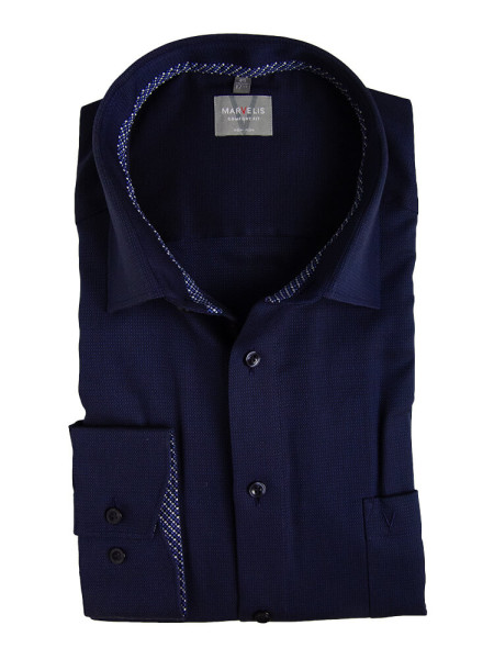 Marvelis shirt COMFORT FIT UNI POPELINE dark blue with New Kent collar in classic cut