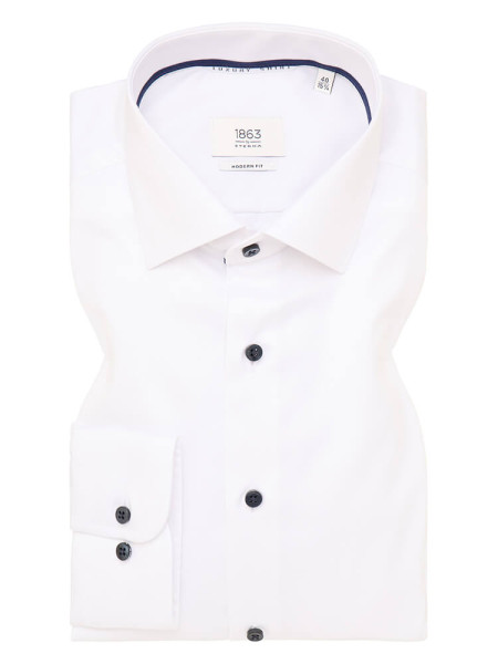 Camicia Eterna MODERN FIT UNI POPELINE bianco con Kent collar in taglio moderno