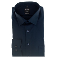 OLYMP Luxor modern fit shirt UNI POPELINE dark blue with New Kent collar in modern cut