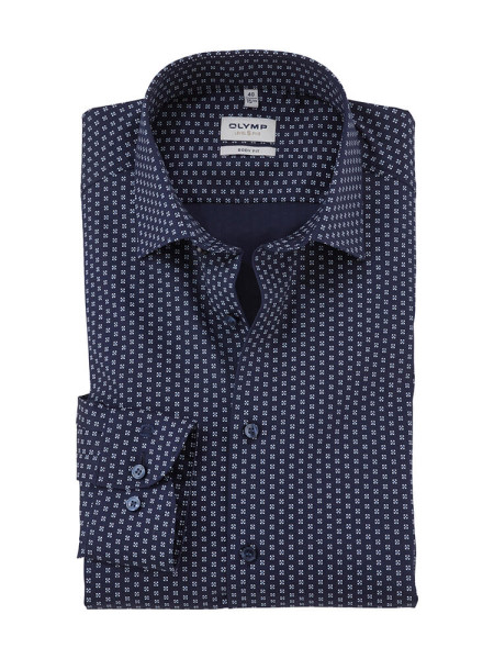 Camisa Olymp LEVEL 5 PRINT azul oscuro con cuello New York Kent de corte estrecho