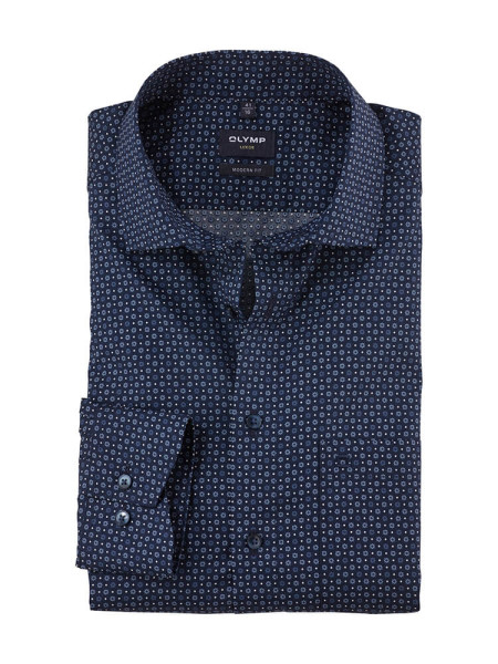 Camisa Olymp LUXOR modern fit PRINT azul oscuro con cuello Global Kent de corte moderno