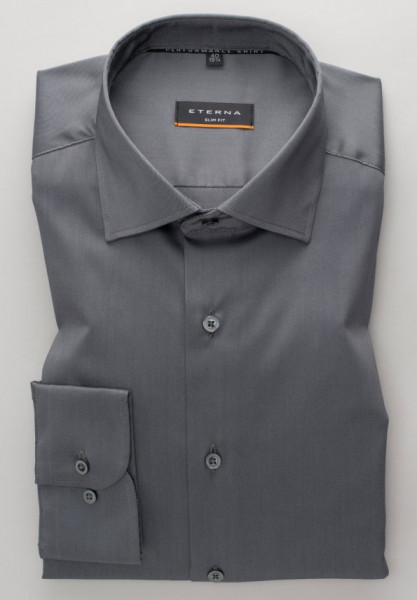 Camicia Eterna SLIM FIT UNI STRETCH grigio con Kent classico collar in taglio stretto