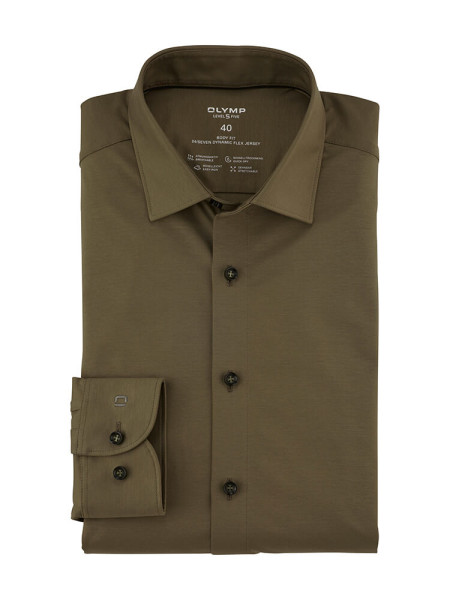 Camisa Olymp LEVEL 5 JERSEY verde con cuello New York Kent de corte estrecho