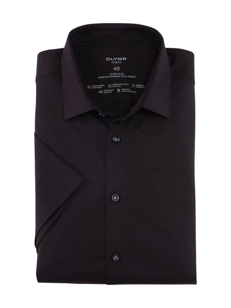 Camicia Olymp NO. SIX JERSEY nero con Kent urbano collar in taglio super stretta