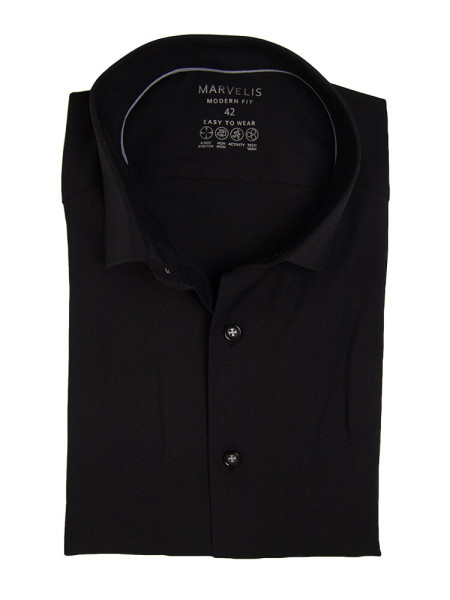 Marvelis shirt MODERN FIT PERFORMANCE black with Modern Kent collar in modern cut