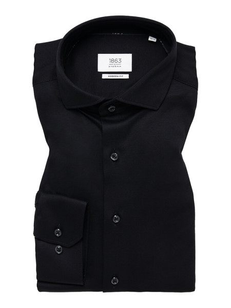 Camicia Eterna MODERN FIT JERSEY nero con Spaccato collar in taglio moderno