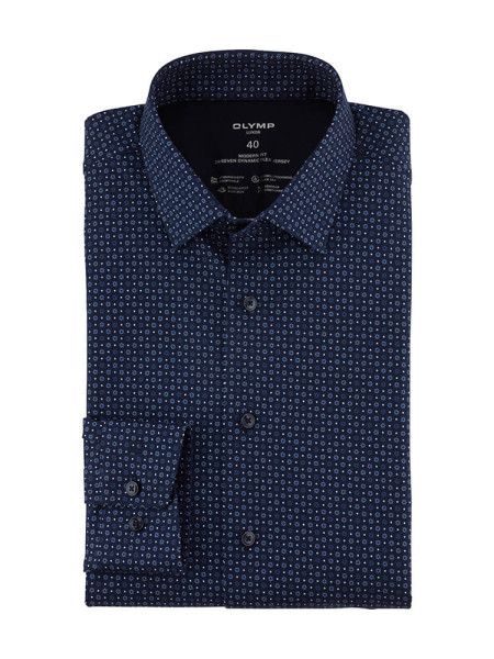 Chemise Olymp LUXOR modern fit JERSEY bleu foncé avec col Nouveau Kent en coupe moderne