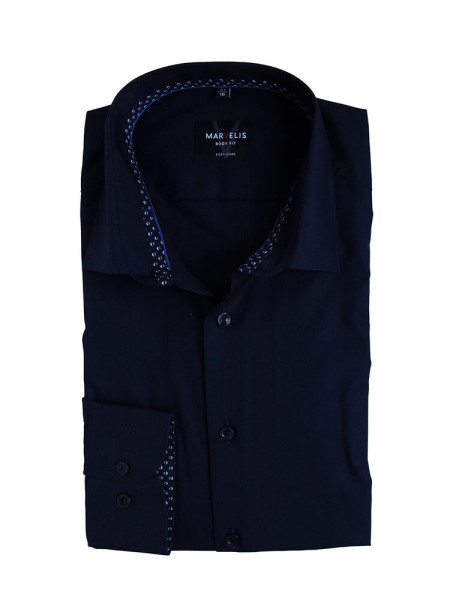 Chemise Marvelis BODY FIT UNI POPELINE bleu foncé avec col New York Kent en coupe étroite