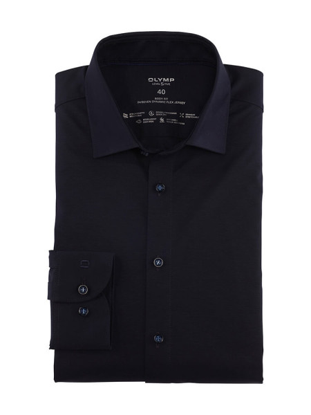 Camisa Olymp LEVEL 5 JERSEY azul oscuro con cuello New York Kent de corte estrecho