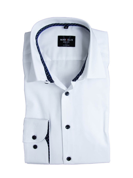 Camicia Marvelis BODY FIT UNI POPELINE bianco con New York Kent collar in taglio stretto