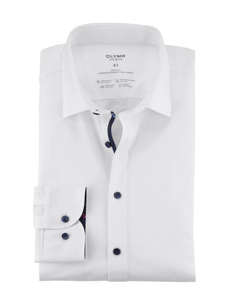 Camisa Olymp LEVEL 5 JERSEY blanco con cuello New York Kent de corte estrecho