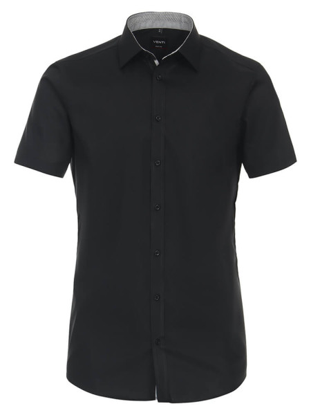 Venti shirt BODY FIT UNI POPELINE black with Kent collar in narrow cut