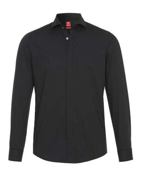 Camisa Pure SLIM FIT UNI POPELINE negro con cuello cutaway de corte estrecho