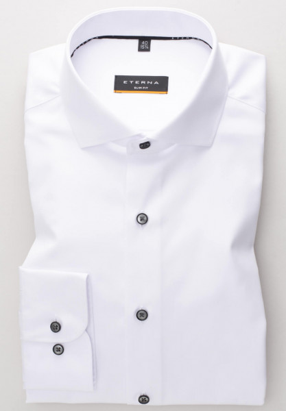 Camicia Eterna SLIM FIT TWILL bianco con Spaccato collar in taglio stretto