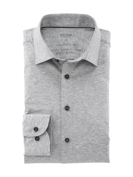 Chemise Olymp LEVEL 5 JERSEY gris avec col New York Kent en coupe étroite