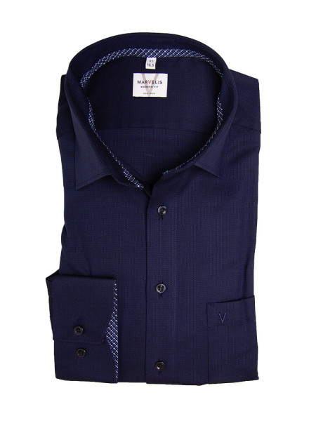 Camisa Marvelis MODERN FIT UNI POPELINE azul oscuro con cuello Nuevo Kent de corte moderno