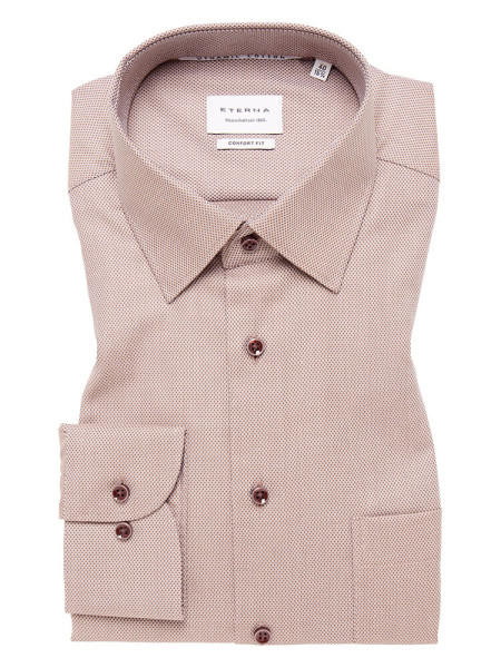 Camicia Eterna COMFORT FIT UNI STRETCH marrone chiaro con Kent collar in taglio classico