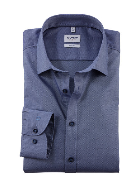 Camisa Olymp LEVEL 5 NATTÉ azul oscuro con cuello New York Kent de corte estrecho