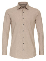 Camisa Venti BODY FIT JERSEY beige con cuello Kent de corte estrecho