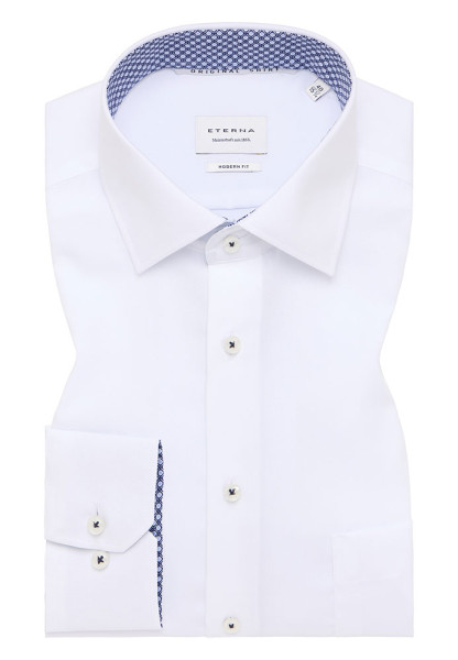 Camisa Eterna MODERN FIT UNI POPELINE blanco con cuello Kent de corte moderno