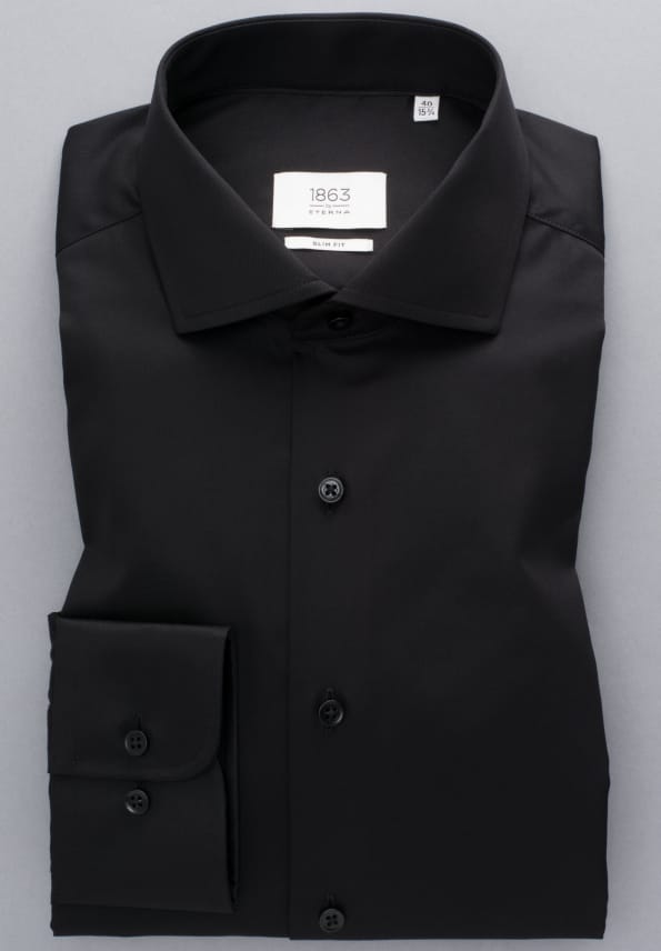 Camicia nera eterna slim fit in cotone twill no stiro