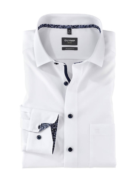 Camicia Olymp LUXOR UNI POPELINE bianco con Global Kent collar in taglio moderno