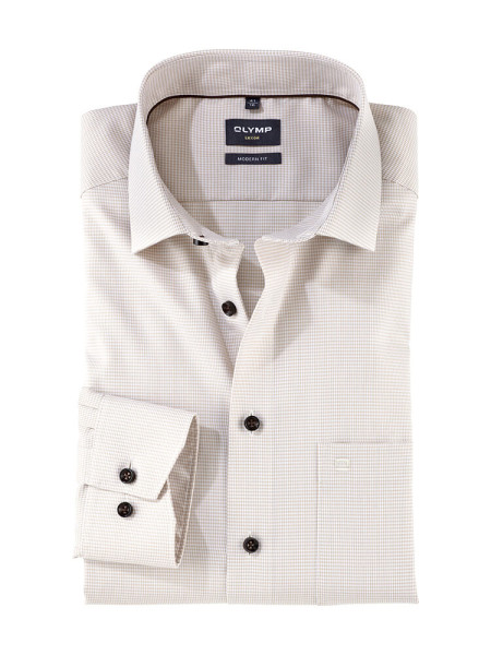 Camicia Olymp LUXOR PEPITA beige con Global Kent collar in taglio moderno