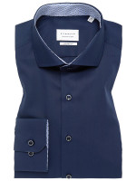 Camicia Eterna MODERN FIT UNI POPELINE blu scuro con Spaccato  collar in taglio moderno